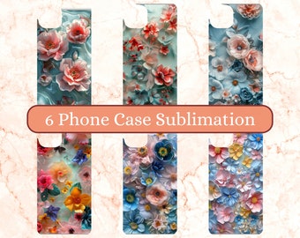 Phone Case Sublimation, 3D Flowers - PNG, Digital Download