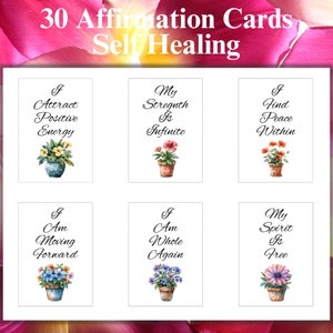 30 positive Selbstheilungs Affirmationskarten, bedruckbar, digitaler Download, motivierende Bruch-Wiederherstellung, Heilungsaffirmationen für Herzschmerz