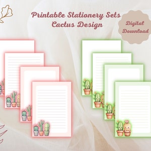 Papel de carta imprimible con diseño de cactus, descarga instantánea, escritura de diario, papelería imprimible, escritura de cartas, bloc de notas, tamaño A4 y carta de EE. UU.