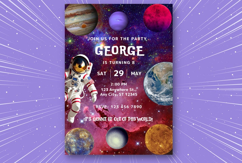 Editable Printable Space Themed Invitation Template, Digital Download Editable Printable Space Themed Invitation Template, Digital Download