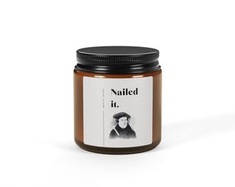 Lutheran Candle Martin Luther Reformation Minimalist Amber Jar, Lutheran Decor, Christian Home