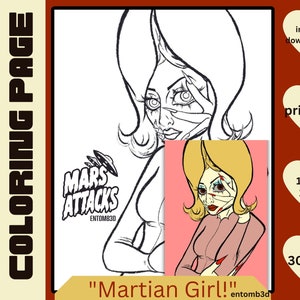 Mars Attacks Coloring Page martian Girl Original Entomb3d Art - Etsy