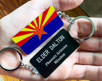 Personalized LDS Missionary Keychain, Custom Elder or Sister Mission Name Tag Keyring, Called to Serve Farewell Gift