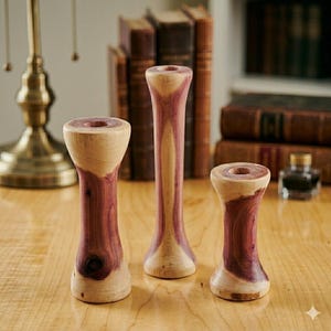 Hand carved Cedar Candlesticks (Set of three)