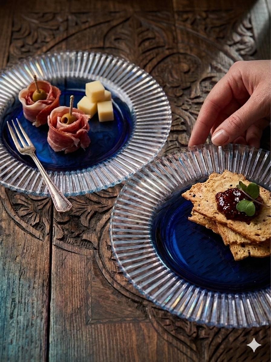 Clear Blue Glass Salad Plates - Etsy