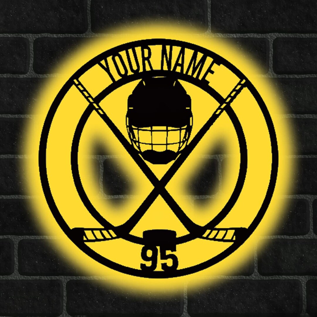 Custom Hockey Monogram Sign Led Light, Hockey Sticks Helmet Room Decor