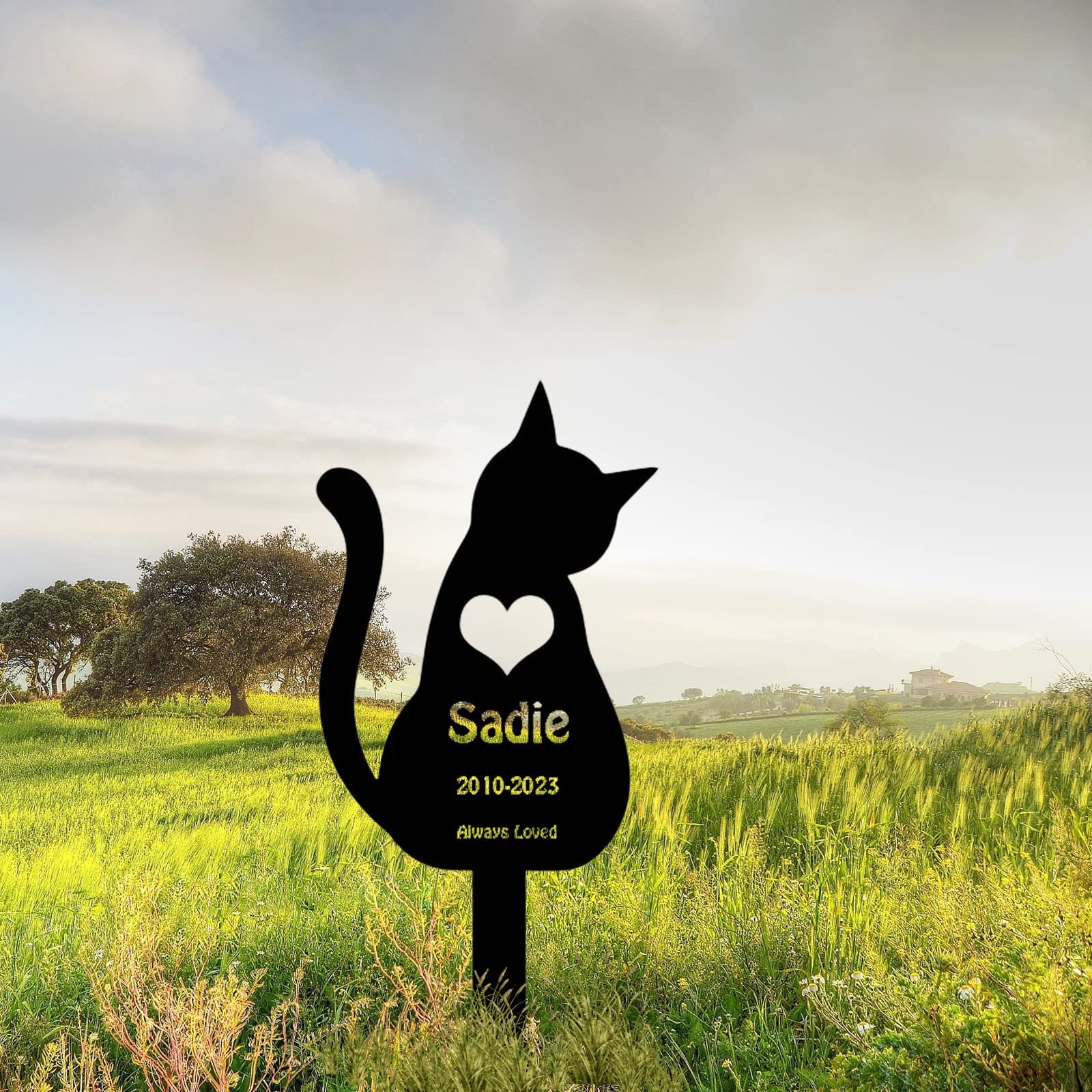 Personalized Cat Memorial Garden Stake, Metal Grave Marker for Outdoor
