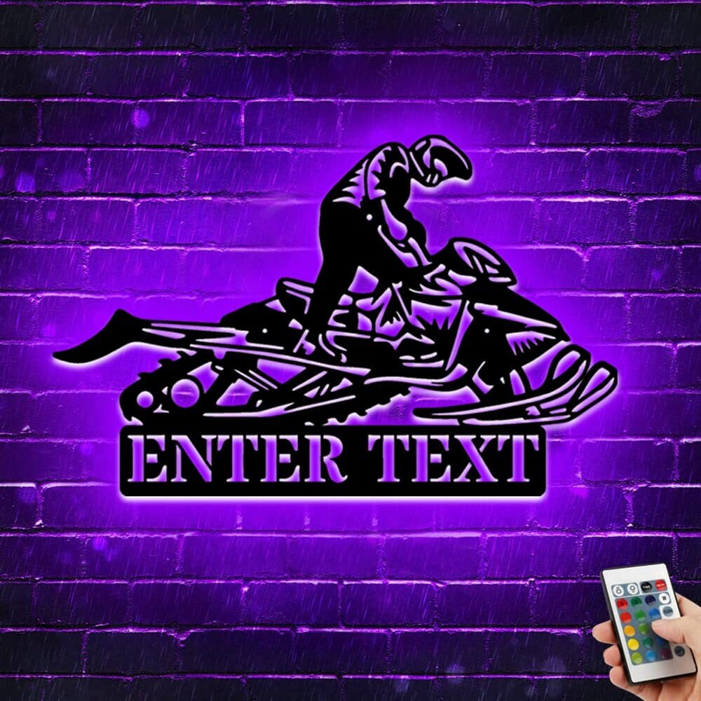 Custom Snowmobile Metal Wall Art With LED Lights Personalized