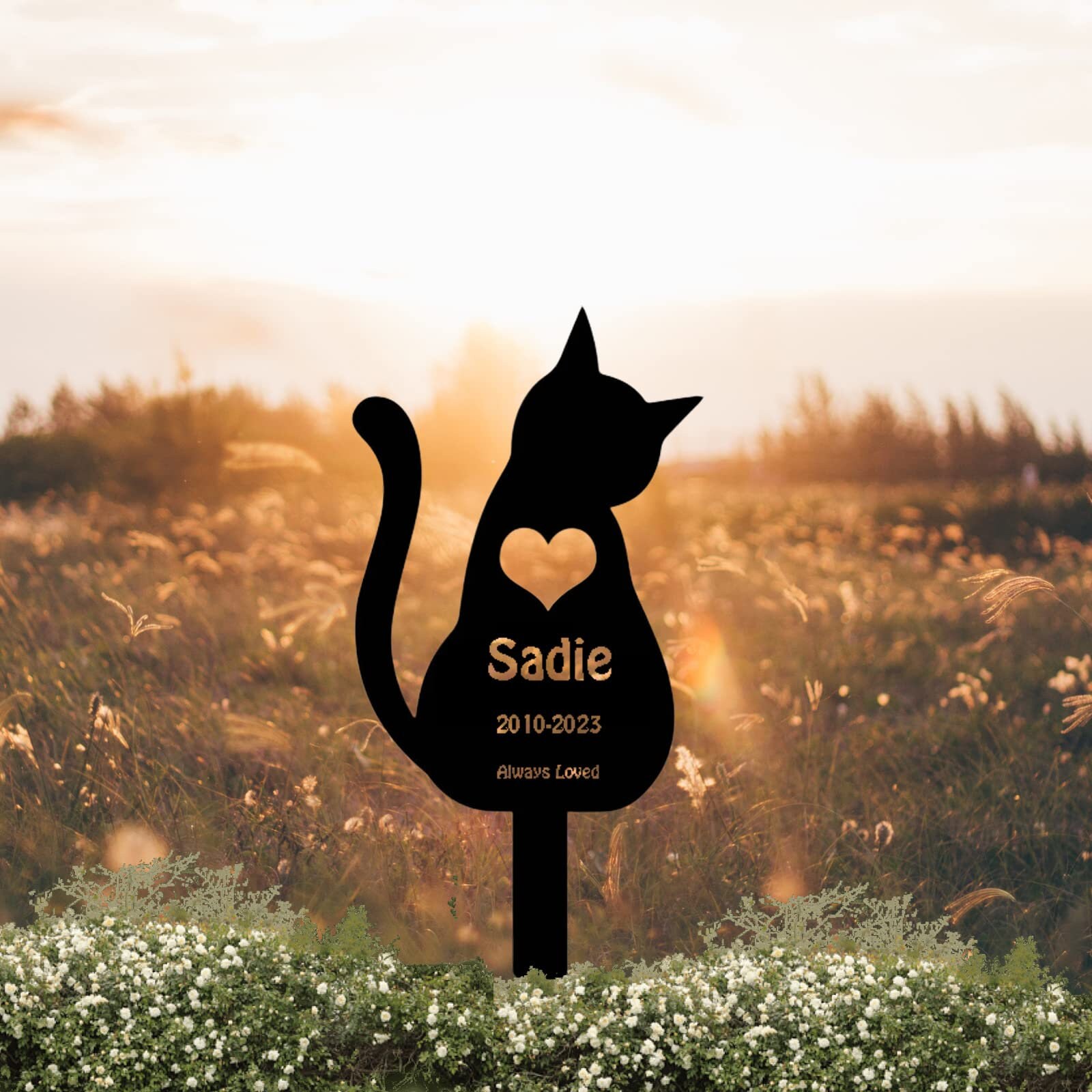 Personalized Cat Memorial Garden Stake, Metal Grave Marker for Outdoor
