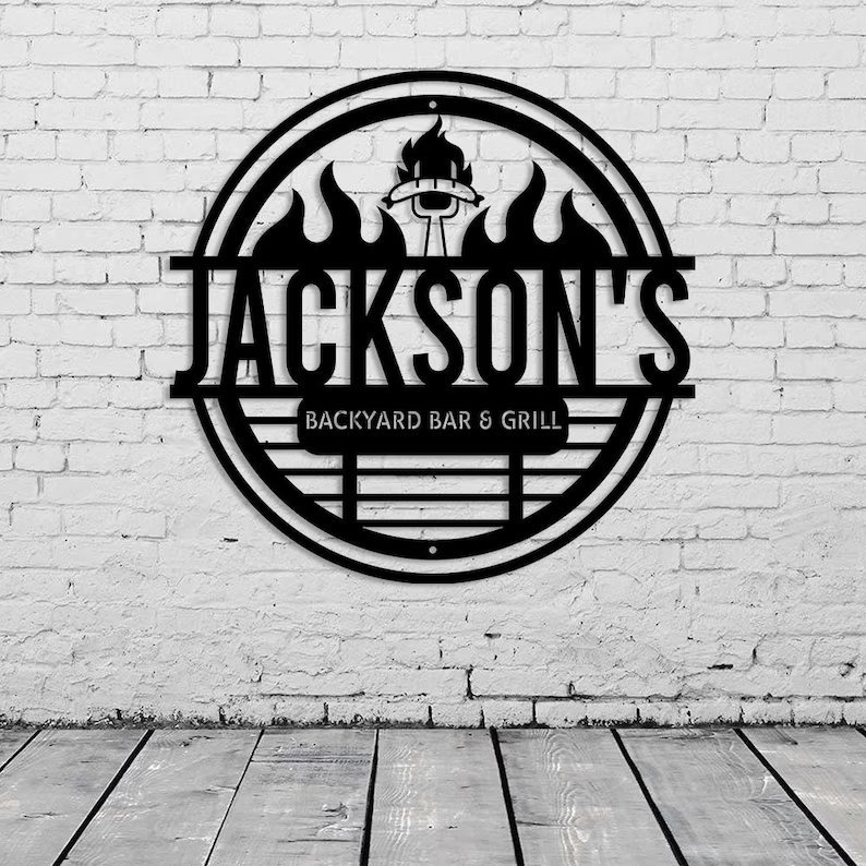 Backyard Bar and Grill Metal Wall Personalized Name Backyard Etsy
