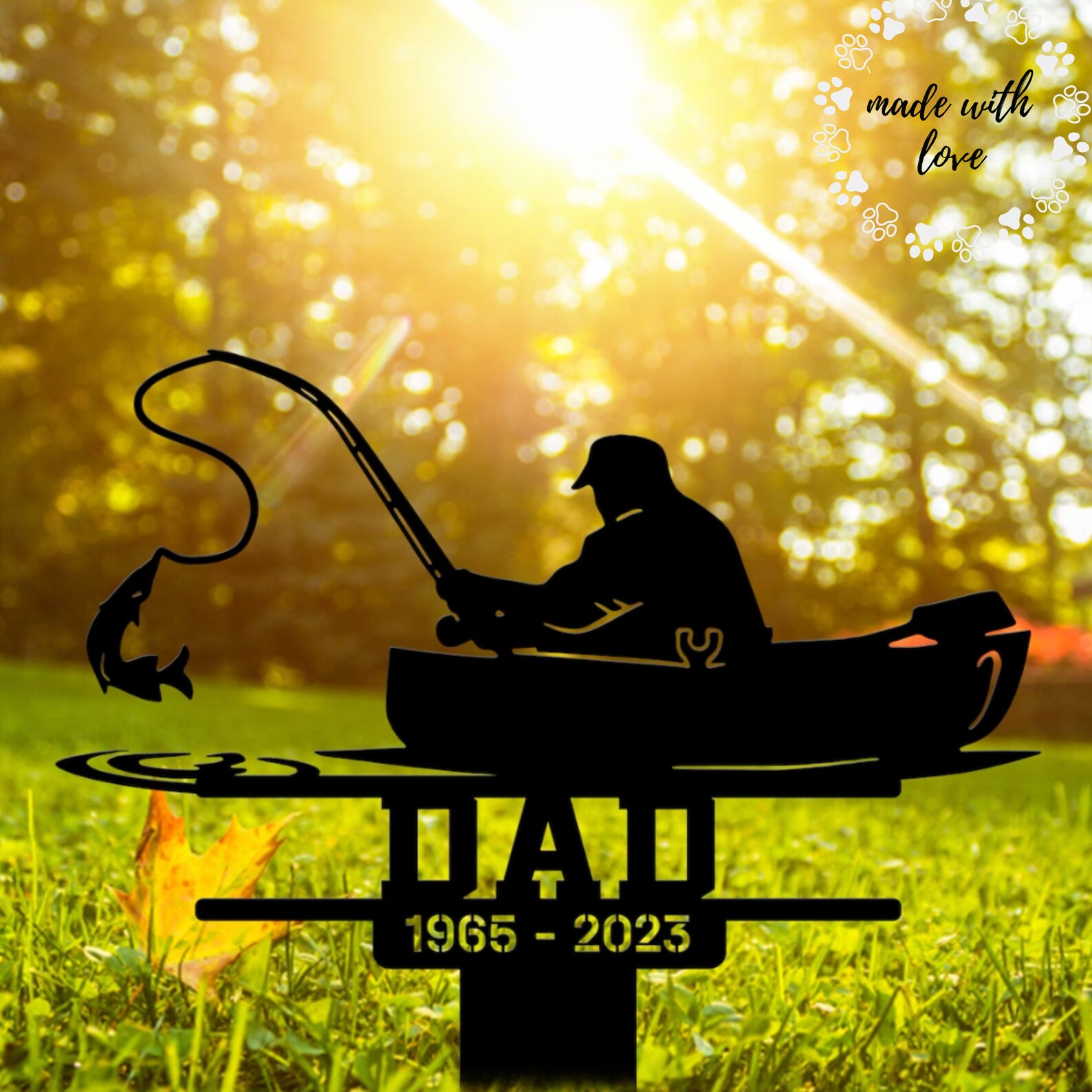 Custom Fishing Memorial Stake Metal Sign, Outdoor Garden Decor