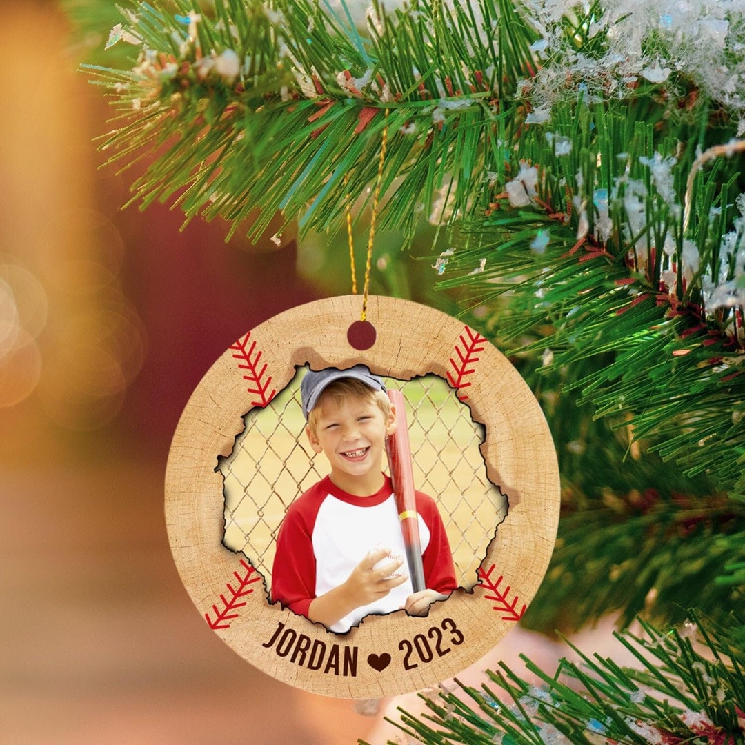 Baseball Photo Christmas Ornament for Boys Girls, Personalized Baseball