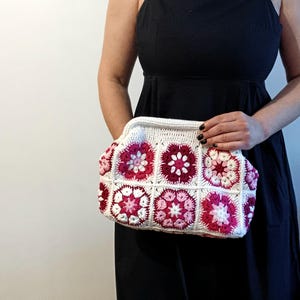 Pink Granny Square Crochet Clasp Clutch