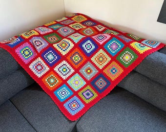 Handgemachte Oma Quadrat Häkeldecke: Retro Afghan, Baumwollmischung, Weihnachtsgeschenk für Sie