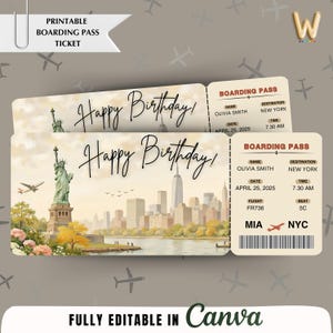 Bearbeitbares Flugticket, Bordkarte Überraschungsreise, benutzerdefiniertes Flugticket, Geburtstagsflugzeugticket druckbar, personalisiertes Flugticket