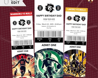 Custom NBA Basketball Game Ticket Template (Digital Download)