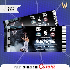 Custom Basketball Ticket Template: NBA Surprise Gift (Digital Download)