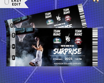 Custom Basketball Ticket Template: NBA Surprise Gift (Digital Download)
