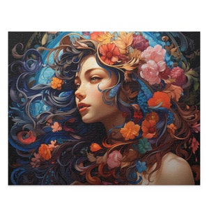 Floral Muse Jigsaw Puzzle: Elegant Woman with Flowers - 250/500 Pieces