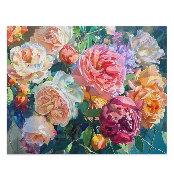 1000 Teile Puzzle Für Erwachsene – Stillleben Mit Pinseln, Roter Lampe & Pfingstrose