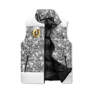 Ultramega Blinged Up Puffer Vest | Sparkly Rhinestone Vest | Fashion Streetwear Puffer Vest | Trendy Outerwear | Women’s Bling Winter Vest