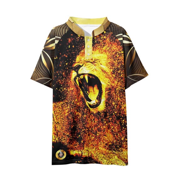 Lion Print Men's Polo Shirt: Modern Stand Collar, Faith Apparel