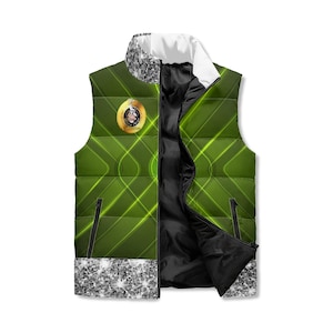 Ultramega Green Puffer Vest | Sparkly Rhinestone Vest | Fashion Streetwear Puffer Vest | Trendy Outerwear | Women’s Bling Winter Vest