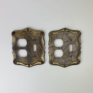 Vintage MCM Brass Switch Plate Outlet Covers, Amerock 1971, Leather Pattern, Midcentury Modern, Regency, Boho Accents, Sold Separately
