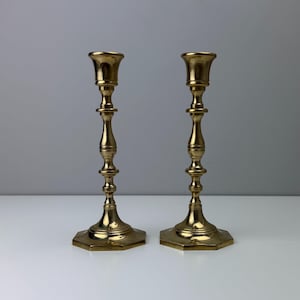 Vintage Solid Brass Candlestick Holders, Set of 2, Midcentury Modern, MCM, Boho, Hollywood Regency, Wedding Decor, Mantel Decor, Trendy Gift