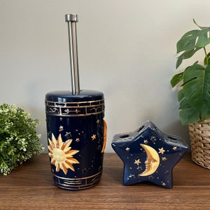 Vintage Celestial Toothbrush Holder & Toiletbrush Holder, 90s, Gold Sun Moon Stars, Astrology Signs, Bathroom Decor, Astral Aesthetic, Gift