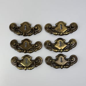 Vintage Brass Drawer Pulls with Keyhole, Set of 2 or 4, Ornate French Provincial Style, Aged Patina, Furniture Restoration Hardware, Gift
