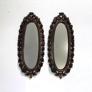 Vintage Coppercraft Guild Mirror, Oval Shaped, Bows & Roses Frame, Dart Industries 1970, Syroco, Midcentury Modern, MCM, Gift