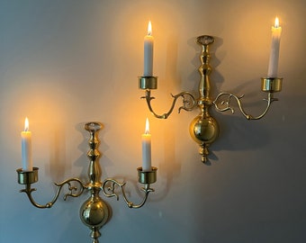 Vintage Solid Brass Candle Sconce, Double Arm, Polished, Ornate Design, Sold Separately, Taper Candle Holder, Candelabra, Home Decor, Gift