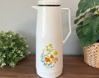 Vintage Thermos Carafe, King-Seeley, Floral Pattern, Model 90 Q, 1970s, Bohemian Kitchen, Boho, Shabby, Camping, Picnic, Serveware, Gift