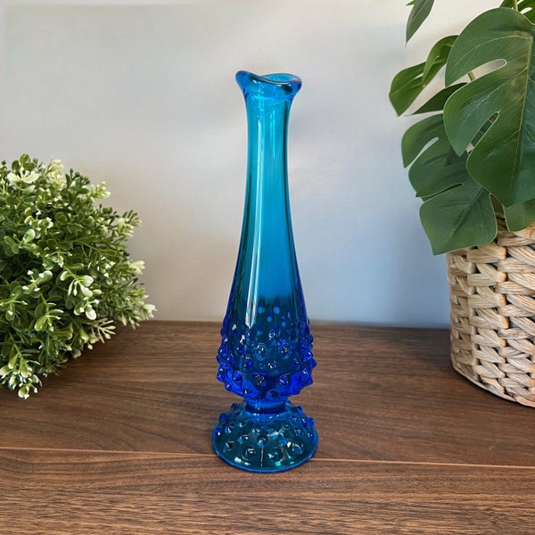 Vintage Fenton Hobnail Swung Glass Bud Vase, Sapphire Blue, Pedestal Vase, 8.25 Inch, Blown Glass, Midcentury Modern, MCM, Collectible, Gift