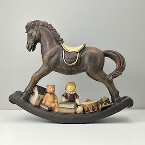 Vintage Rocking Horse Figurine, Ceramic, 1970s, Christmas Decor, Teddy Bear, Doll, Gifts, Nursery or Child’s Room, Photography Prop, Gift