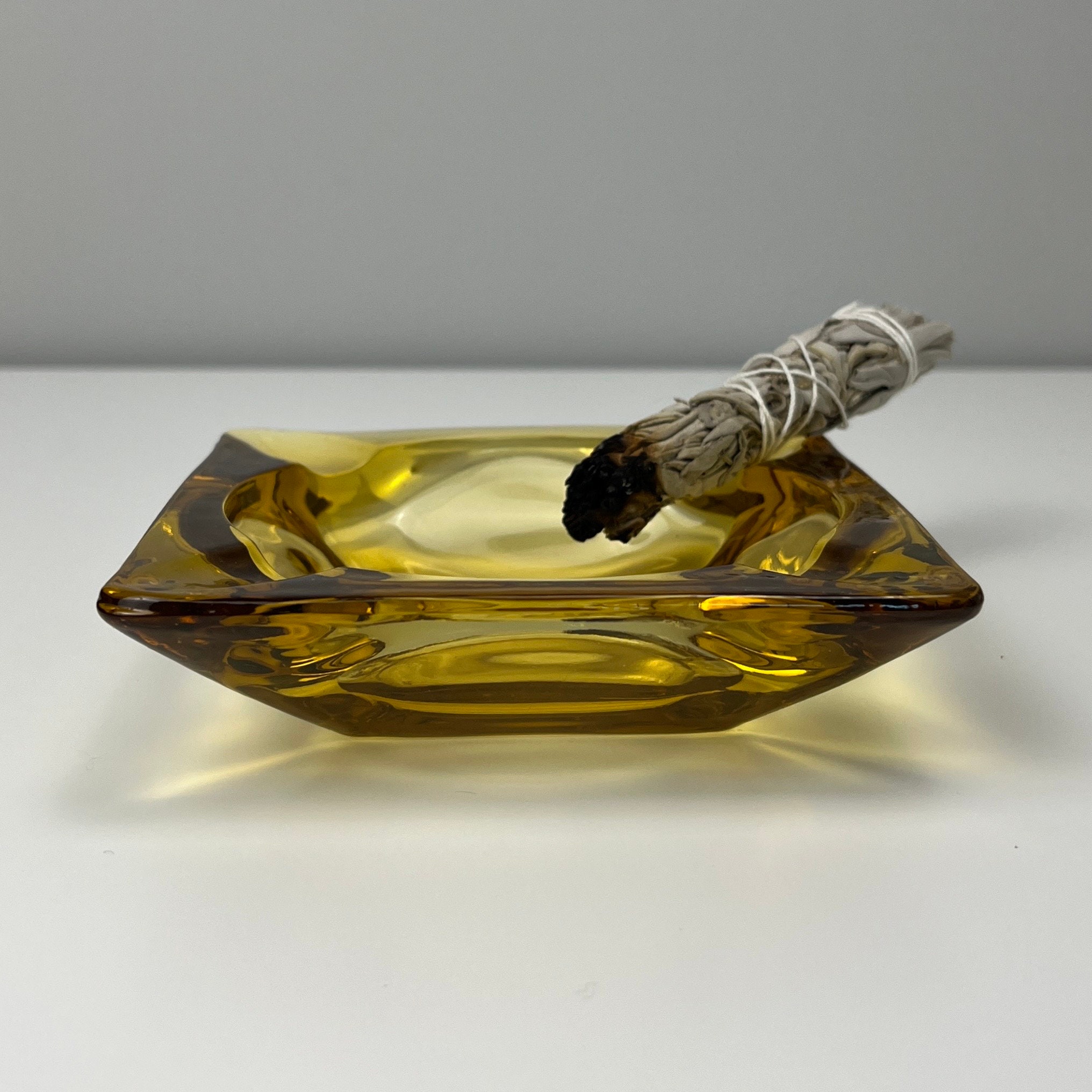 Vintage Amber Glass Ashtray, Viking Glass, 1970s, Midcentury