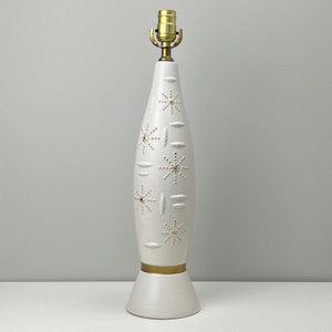 Lámpara espacial vintage rara de Texans Inc., década de 1950, diseño de explosión atómica, estilo moderno de mediados de siglo, MCM, cerámica, base de metal, sello 1347, regalo