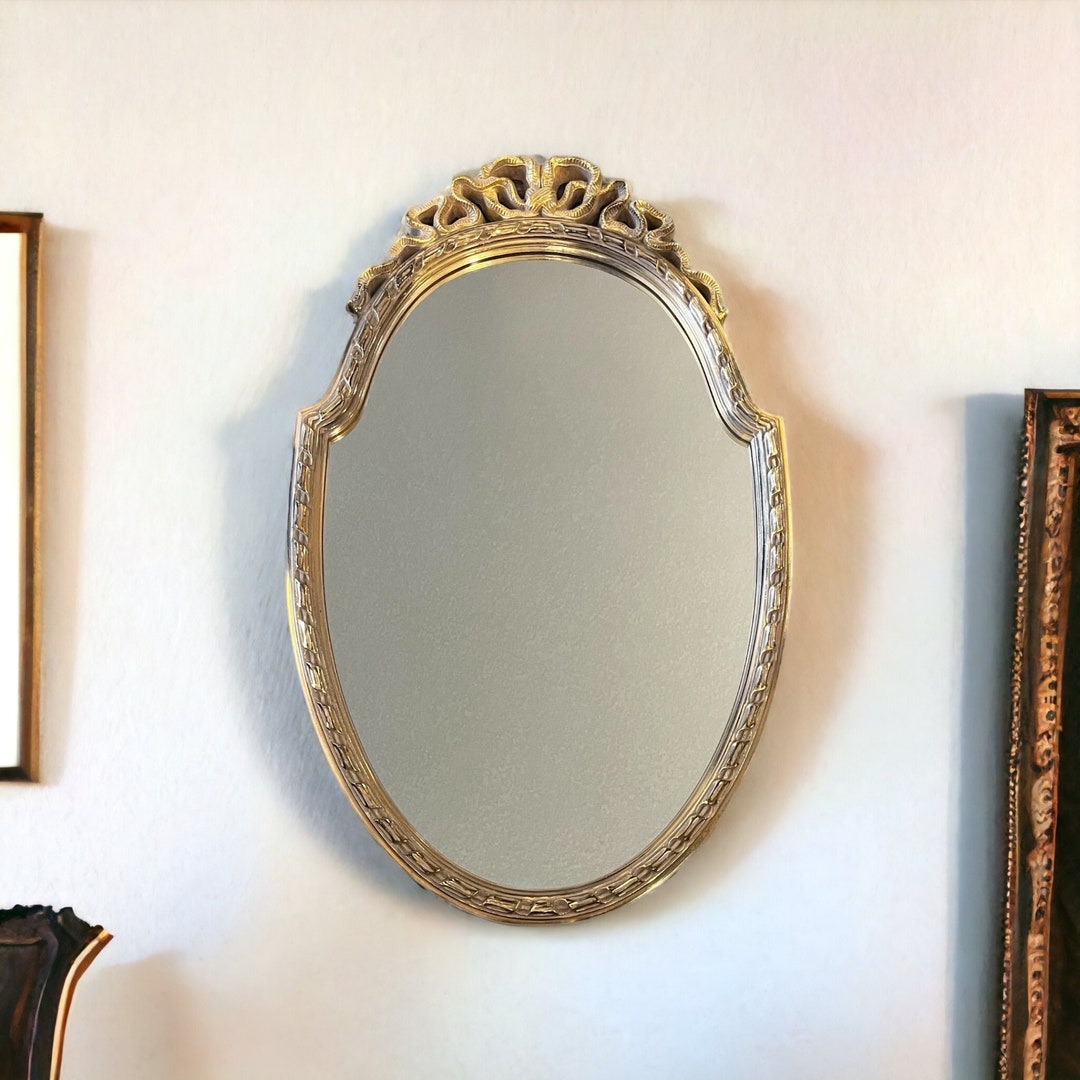 Vintage Ornate Gold Wall Mirror, Wood Frame With Ribbon Bows, Wonder ...