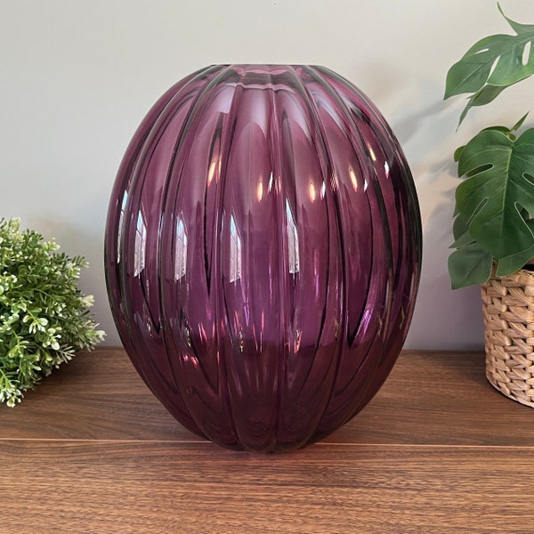 RARE Vintage IKEA x Kosta Boda XL Varlikt Vase by Gunnel Sahlin, 2000s, Mouth Blown Bubble Glass, Amethyst Purple, Swedish Glass Art, Gift