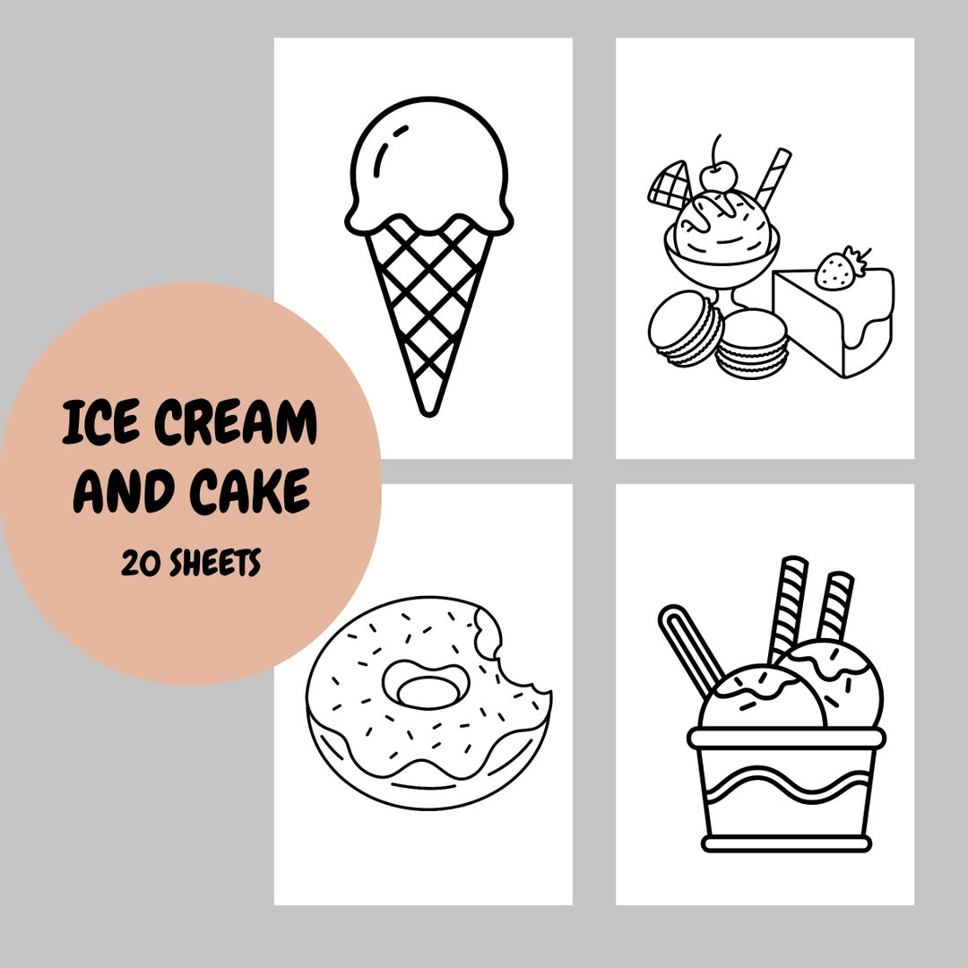 Ice Cream and Cake Coloring Sheets Kids Activity Sheets Etsy