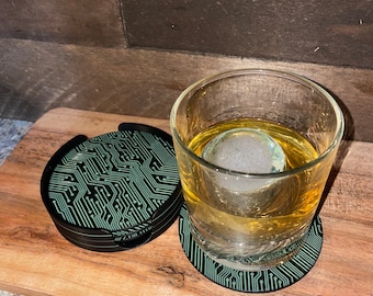 Juego de posavasos con circuito impreso en 3D – Decoración tecnológica geek – Juego de 4 – Posavasos para gamers, ingenieros y creadores