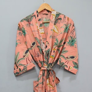 Jungle Print Kimono, Nightwear Dress, Shower Bath Robe, Women Dressing Gown, Beach Wear Robe.