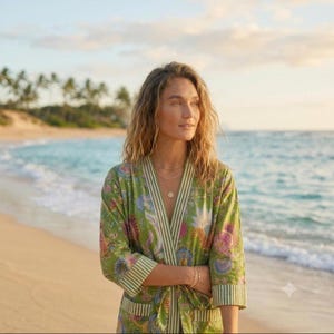 Kimono Boho floreale, copricostume da spiaggia color arancio ruggine, lungo spolverino in cotone, vestaglia estiva estetica, abbigliamento da resort boho, regalo per lei
