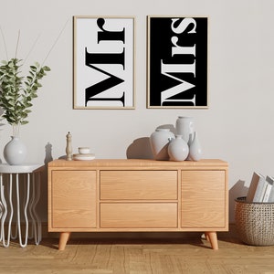 Mr and Mrs, Typography, Black & White, Contemporary, Modern, Minimalist, Digital Prints Art