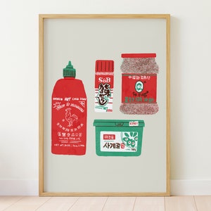 Asiatisch Hot Sauce Druck | Digitale Downloads | Risograph Stil | Poster Illustration Wandkunst | Einzigartiges Geschenk