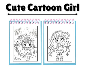 30 Cute Cartoon Girl Coloring Pages book for kids and adults , Instant download, digital download, Printable, coloring pages,