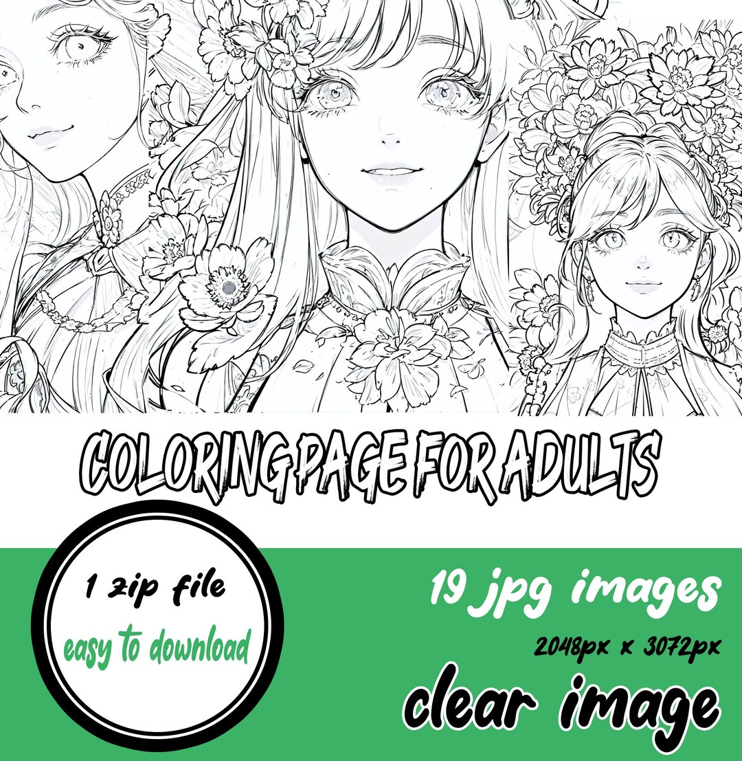 Coloring Anime anime Girl Coloring beauty Anime Girl Etsy