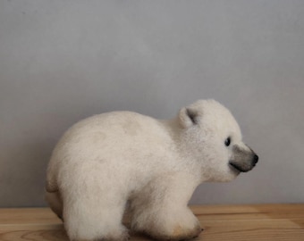 Needle Felted Polar Bear | Handmade Wool Animal Sculpture, Father's Day gift