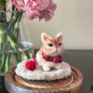 Mini Needle Felted Cat,Felted Animal Sculpture,Felt Cat Ornament,Family Gifts,Child&#39;s Gift,Simulation Cat Doll,Blue Cat,Christmas present